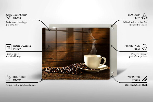 Tagliere in vetro temperato Tazzina da caffè in legno