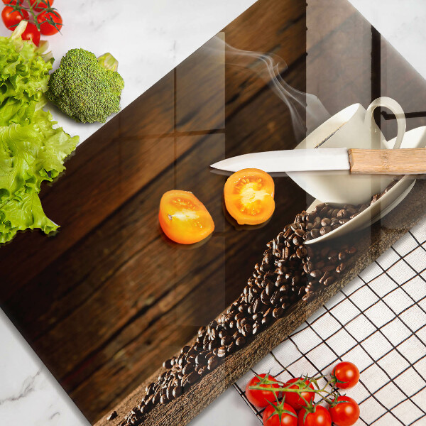 Tagliere in vetro temperato Tazzina da caffè in legno