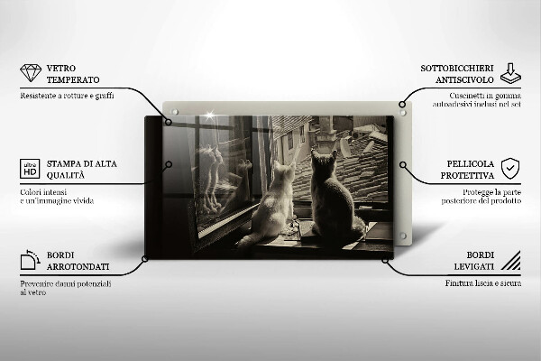 Tagliere in vetro temperato Città e finestra dei gatti