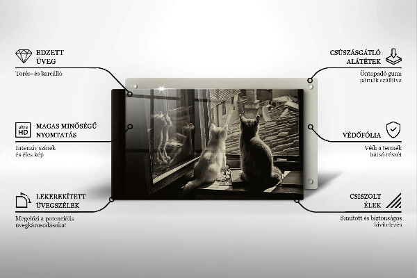 Tagliere in vetro temperato Città e finestra dei gatti