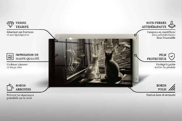 Tagliere in vetro temperato Città e finestra dei gatti