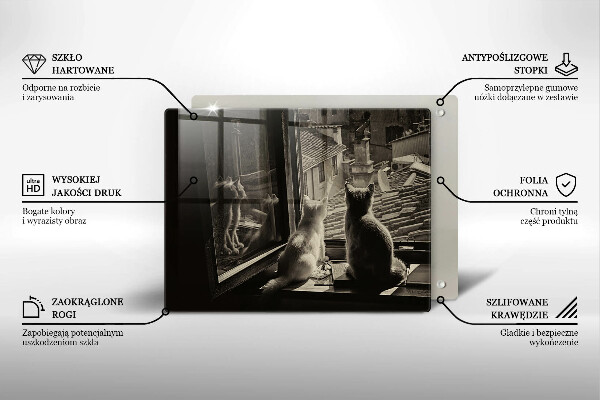Tagliere in vetro temperato Città e finestra dei gatti