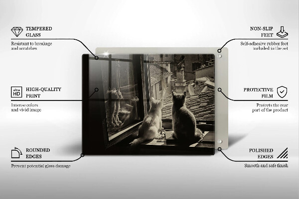 Tagliere in vetro temperato Città e finestra dei gatti