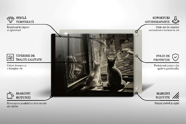 Tagliere in vetro temperato Città e finestra dei gatti