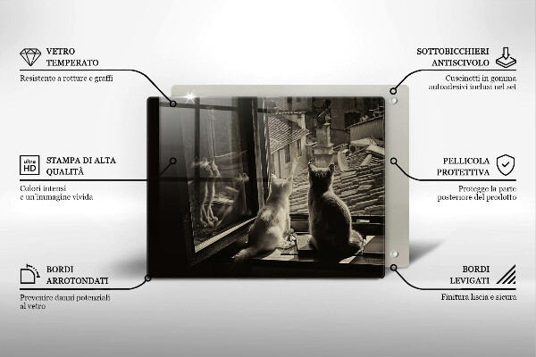 Tagliere in vetro temperato Città e finestra dei gatti