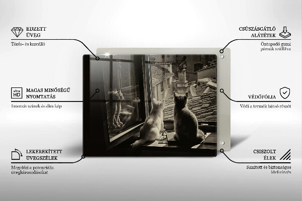 Tagliere in vetro temperato Città e finestra dei gatti