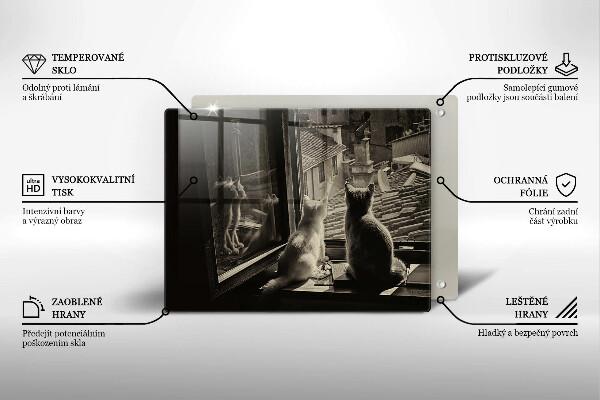 Tagliere in vetro temperato Città e finestra dei gatti