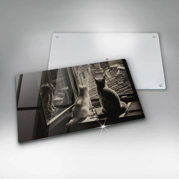 Tagliere in vetro temperato Città e finestra dei gatti