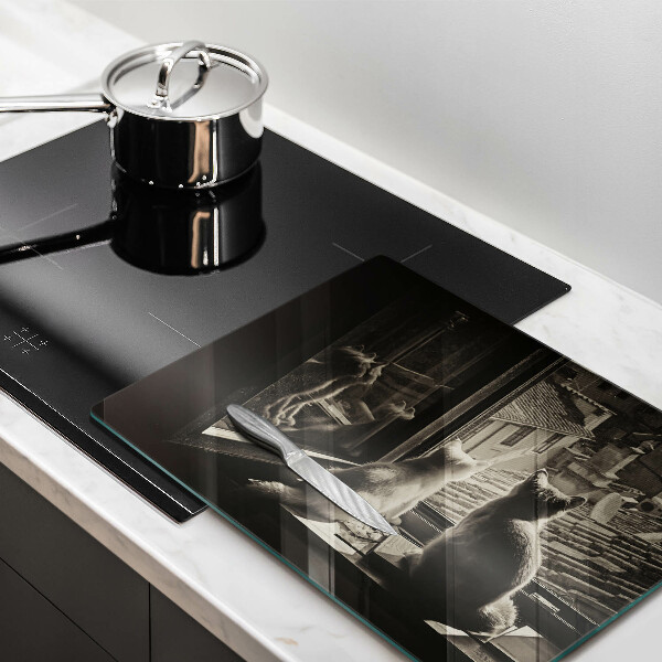 Tagliere in vetro temperato Città e finestra dei gatti