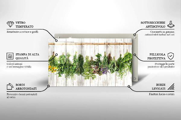 Tagliere in vetro temperato Erbe e piante essiccate