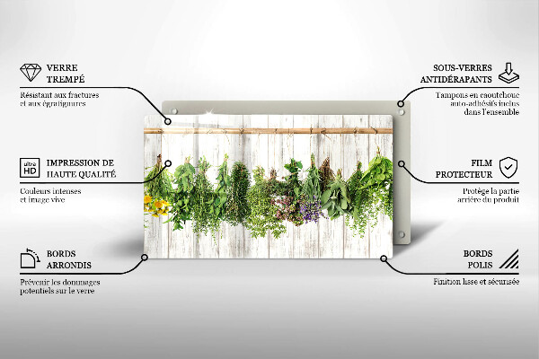 Tagliere in vetro temperato Erbe e piante essiccate