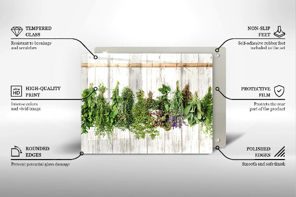 Tagliere in vetro temperato Erbe e piante essiccate