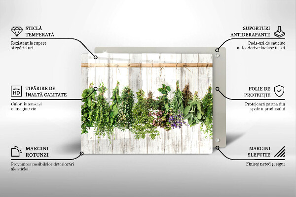 Tagliere in vetro temperato Erbe e piante essiccate