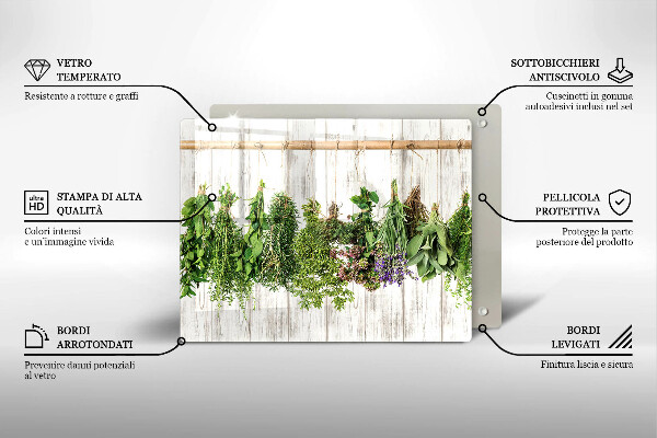 Tagliere in vetro temperato Erbe e piante essiccate