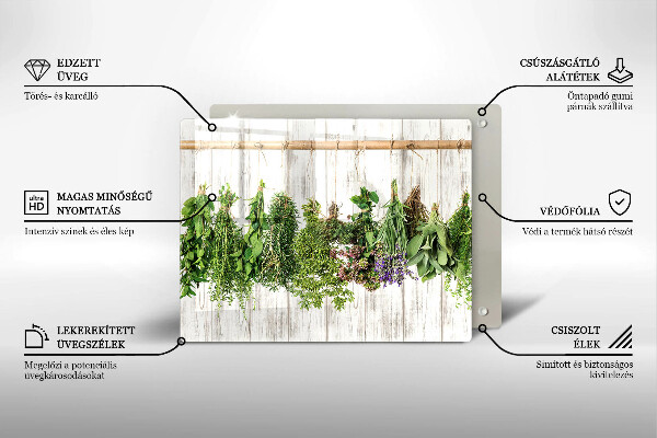 Tagliere in vetro temperato Erbe e piante essiccate