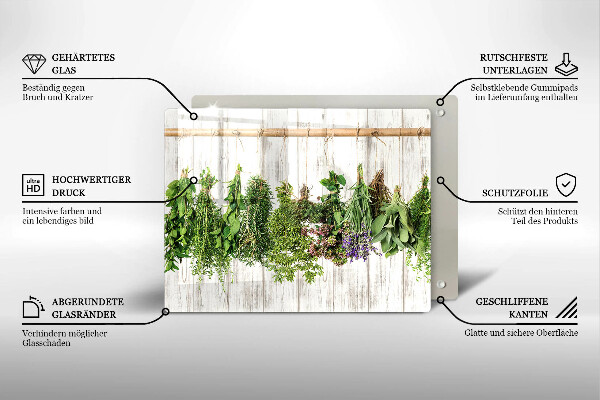 Tagliere in vetro temperato Erbe e piante essiccate