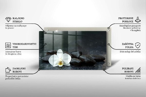 Tagliere in vetro Pietre Zen fiore bianco