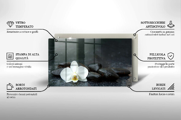 Tagliere in vetro Pietre Zen fiore bianco