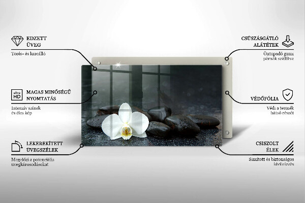 Tagliere in vetro Pietre Zen fiore bianco