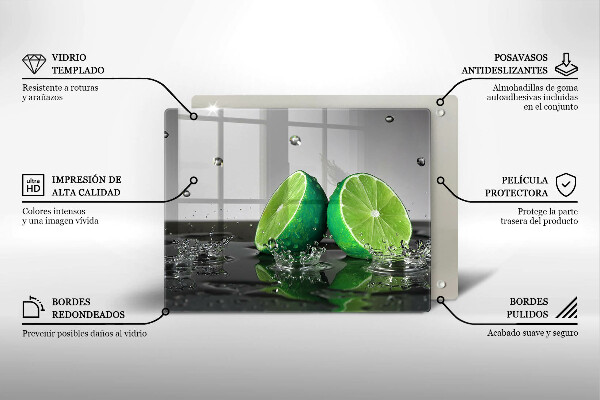 Tagliere in vetro Lime succosi e acqua