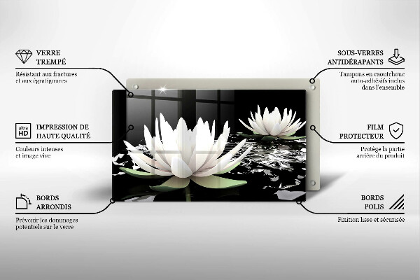 Tagliere in vetro temperato Gigli bianchi sull'acqua