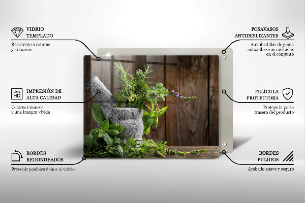 Tagliere in vetro temperato Piante erbe e legno