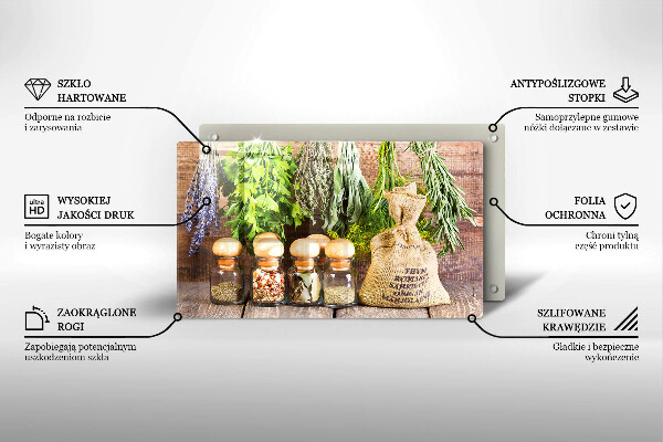 Tagliere in vetro temperato Erbe spezie e legno