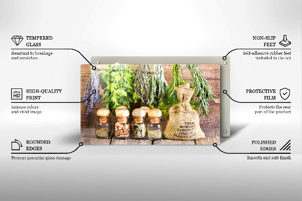 Tagliere in vetro temperato Erbe spezie e legno