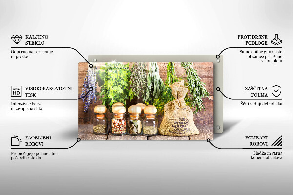 Tagliere in vetro temperato Erbe spezie e legno