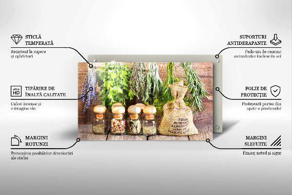 Tagliere in vetro temperato Erbe spezie e legno