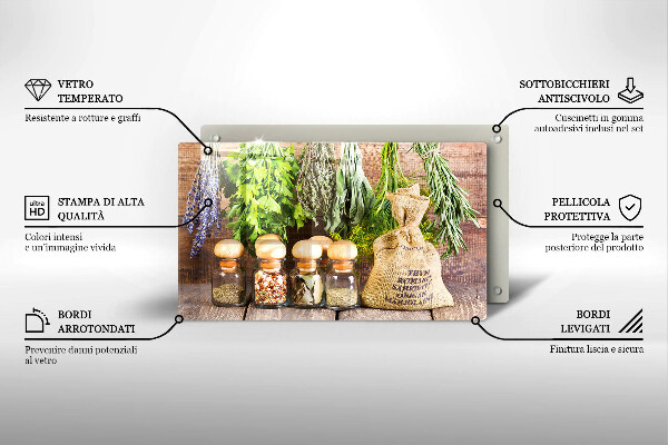 Tagliere in vetro temperato Erbe spezie e legno