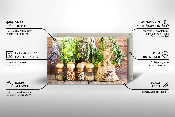 Tagliere in vetro temperato Erbe spezie e legno