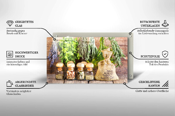 Tagliere in vetro temperato Erbe spezie e legno