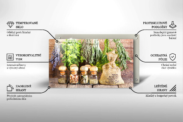 Tagliere in vetro temperato Erbe spezie e legno