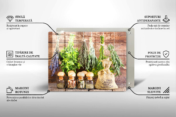 Tagliere in vetro temperato Erbe spezie e legno