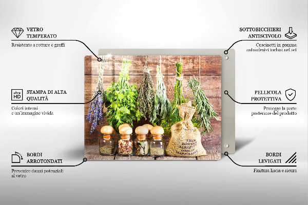 Tagliere in vetro temperato Erbe spezie e legno