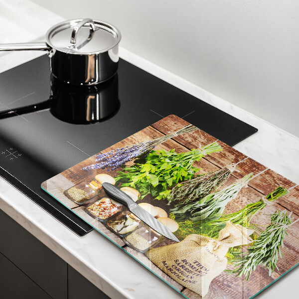 Tagliere in vetro temperato Erbe spezie e legno