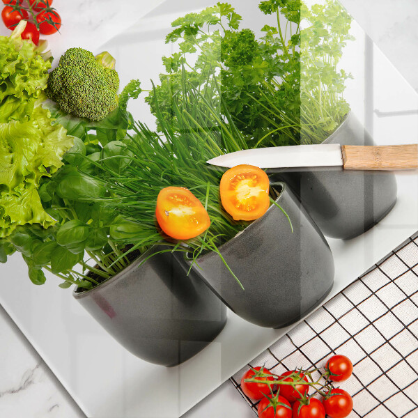 Tagliere in vetro temperato Vasi con erbe aromatiche