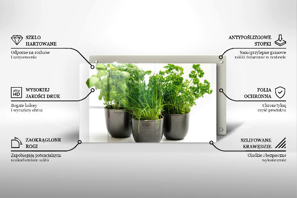 Tagliere in vetro temperato Vasi con erbe aromatiche