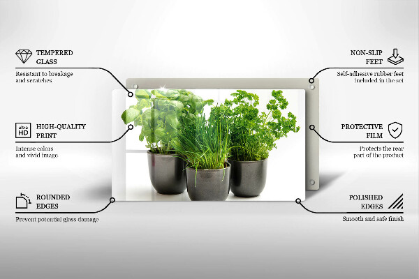 Tagliere in vetro temperato Vasi con erbe aromatiche