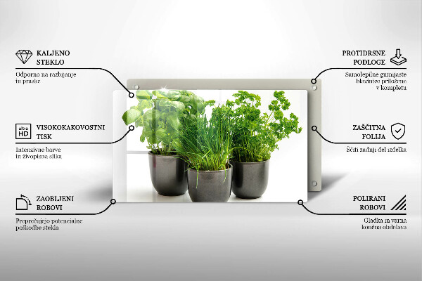 Tagliere in vetro temperato Vasi con erbe aromatiche