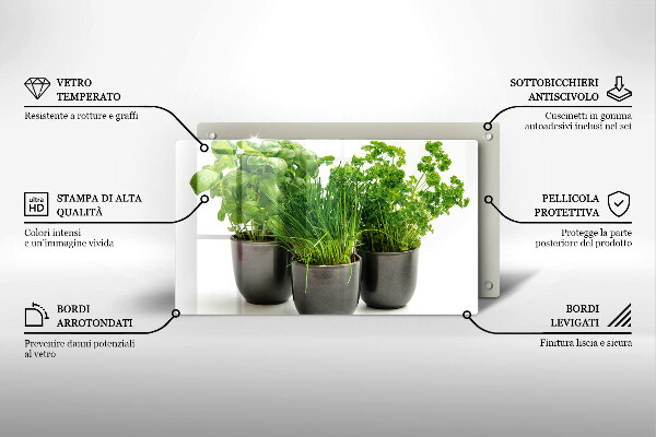 Tagliere in vetro temperato Vasi con erbe aromatiche