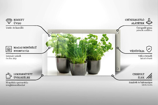 Tagliere in vetro temperato Vasi con erbe aromatiche