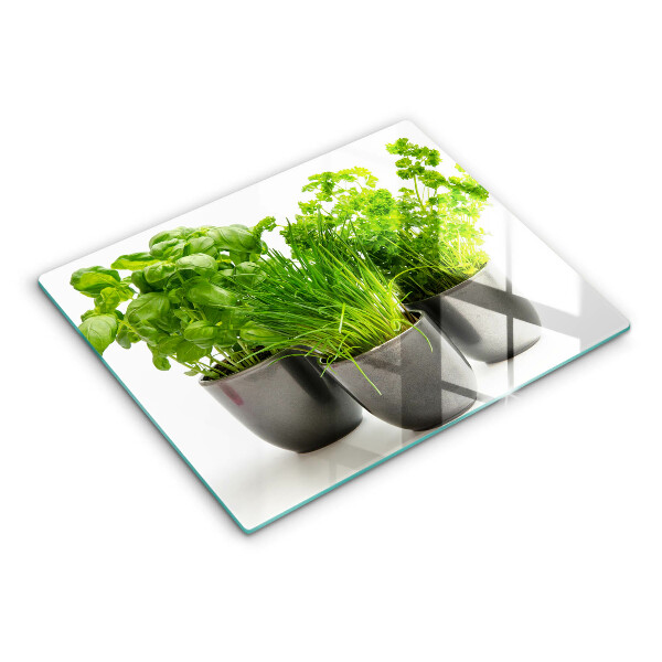 Tagliere in vetro temperato Vasi con erbe aromatiche