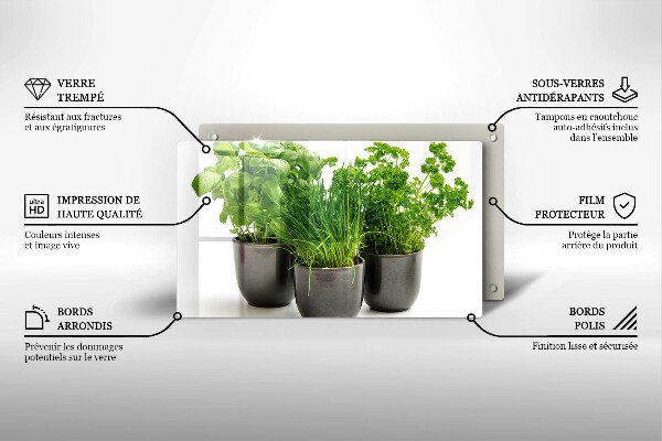 Tagliere in vetro temperato Vasi con erbe aromatiche