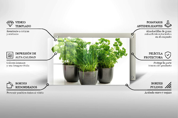 Tagliere in vetro temperato Vasi con erbe aromatiche