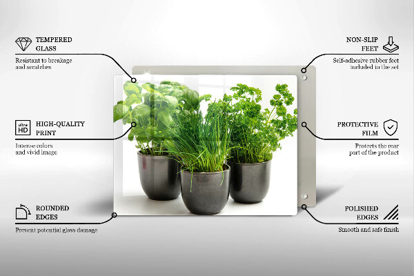 Tagliere in vetro temperato Vasi con erbe aromatiche