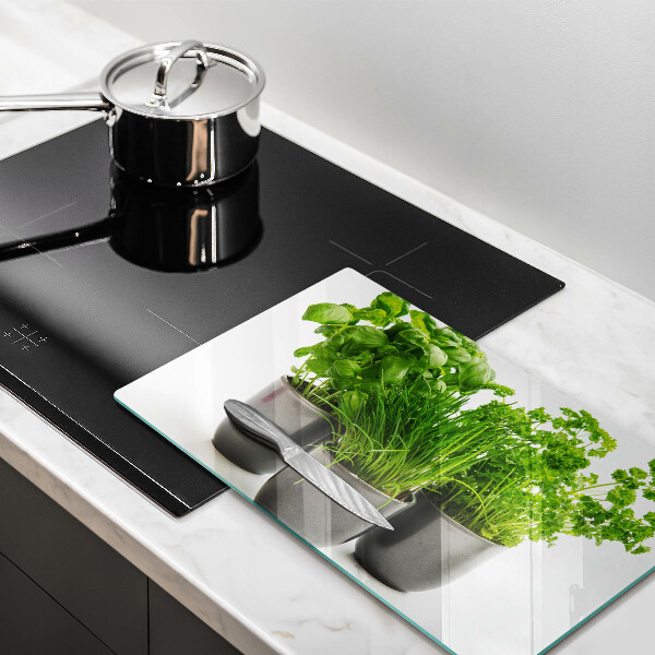 Tagliere in vetro temperato Vasi con erbe aromatiche