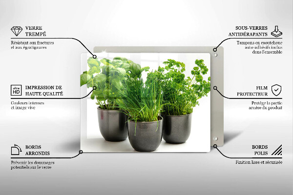 Tagliere in vetro temperato Vasi con erbe aromatiche