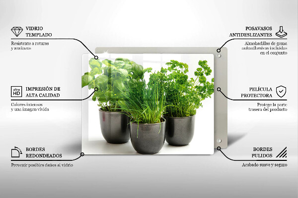 Tagliere in vetro temperato Vasi con erbe aromatiche